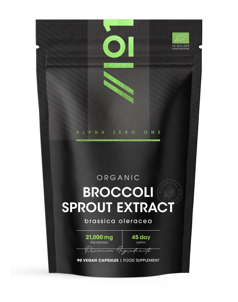 Organic Broccoli Sprout Extract 21,000mg - 90 Vegan Capsules - High Strength 15:1 Brassica Oleracea Supplement Extract - Resealable and Recyclable Pouch - by Alpha01